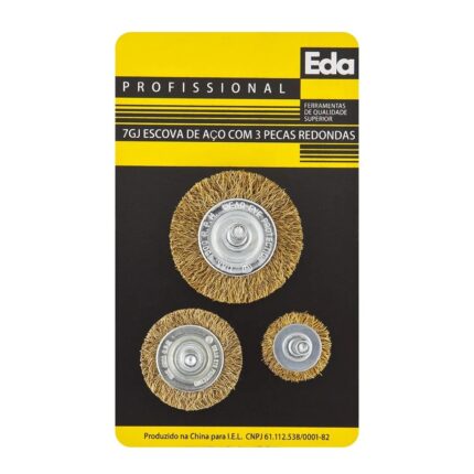 ESCOVA DE AÇO COM 3 PEÇAS REDONDAS